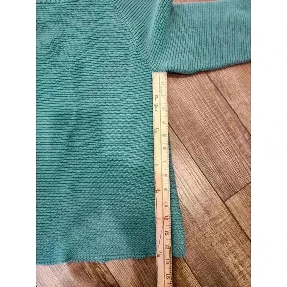 TALBOTS Womens GREEN Ribbed  Sweater Large 100% Cotton 3/4 Sleeve - Picture 6 of 6